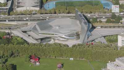 The concert hall "Philharmonie" and the park of La Villette