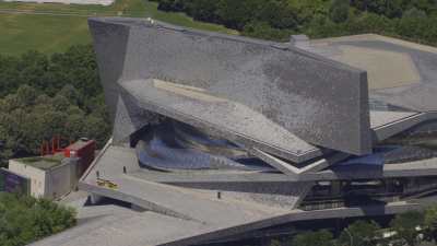 The concert hall "Philharmonie" and the park of La Villette