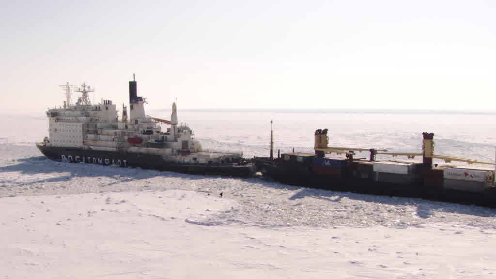 Nuclear Icebreaker on the Yenisei River near Dudinka
