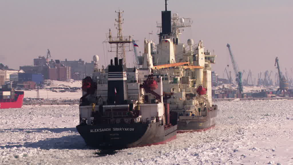 Nuclear Icebreaker on the Yenisei River near Dudinka